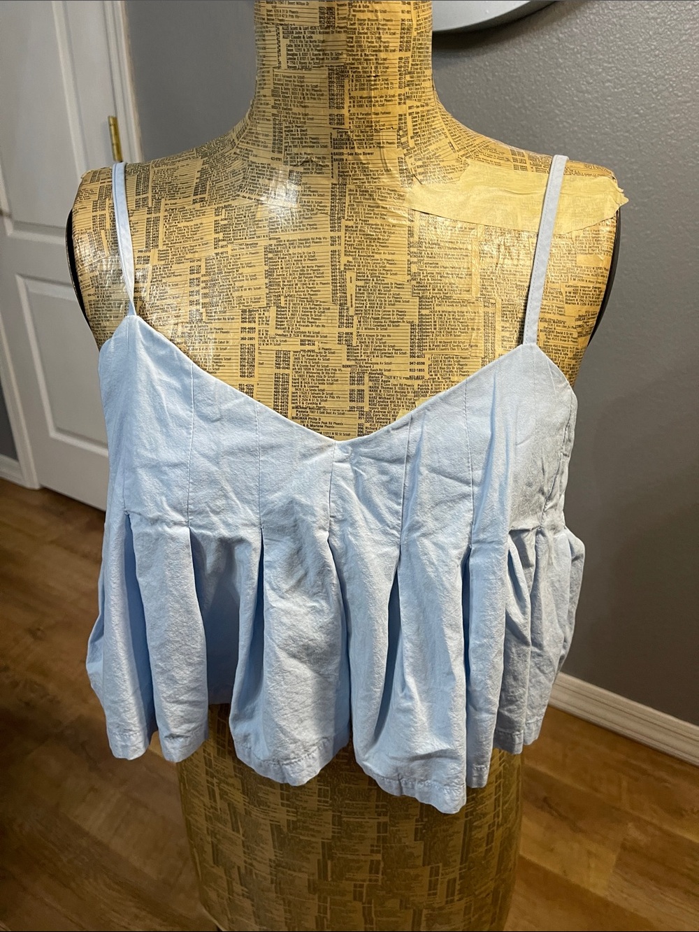 Grace Light Blue Spaghetti Strap Peplum Crop Top size L